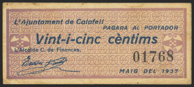 CALAFELL (TARRAGONA). 25 Céntimos. Mayo 1937. (González: 7270). MBC.
