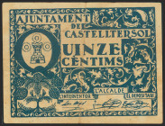 CASTELLTERSOL (BARCELONA). 15 Céntimos. (1937ca). (González: 7509). EBC.