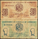 CORNELLA DE LLOBREGAT (BARCELONA). 50 Céntimos y 1 Peseta. 20 de Mayo de 1937. (González: 7685/86). Serie completa. MBC-.