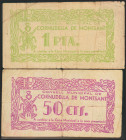 CORNUDELLA DE MONTSERRAT (TARRAGONA). 50 Céntimos y 1 Peseta. (1937ca). (González: 7698, 7699). Muy raros. MBC.