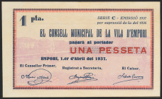 VILLA DE EMPORIO (GERONA). 1 Peseta. 2 de Abril de 1937. Serie C. (González: 7738). SC-.