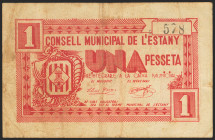 ESTANY (BARCELONA). 1 Peseta. (1937ca). (González: 7799). Inusual. MBC+.