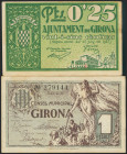 GERONA. 25 Céntimos y 1 Peseta. Abril 1937 y Junio 1937. El 1 pts serie A. (González: 8030, 8031). EBC-.
