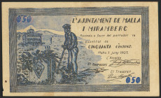 MALLA I MIRAMBERC (BARCELONA). 50 Céntimos. 1 de Junio de 1937. (González: 8485). Raro. EBC.