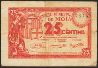 MOIA (BARCELONA). 25 Céntimos. (1937ca). (González: 8689). MBC.