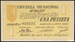 OLOT (GERONA). 1 Peseta. 1 de Marzo de 1937. Serie B. (González: 8951). SC-.