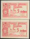 PREMIA (BARCELONA). 5 Céntimos. 1937. Pareja correlativa. (González: 9456). SC.