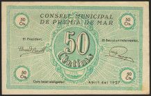 PREMIA DE MAR (BARCELONA). 50 Céntimos. Abril 1937. Serie C. (González: 9461). EBC-.