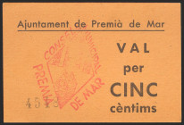 PREMIA DE MAR (BARCELONA). 5 Céntimos. (1937ca). (González: 9466). Raro. SC.