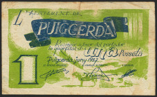 PUIGCERDA (GERONA). (1 Peseta). Junio 1937. (González: 9488). MBC.