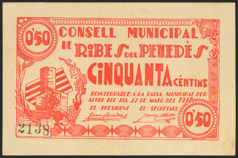 RIBES DEL PENEDES (BARCELONA). 50 Céntimos. 22 de Mayo de 1937. (González: 9626)...