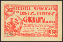 RIBES DEL PENEDES (BARCELONA). 50 Céntimos. 22 de Mayo de 1937. (González: 9626). Inusual. MBC+.