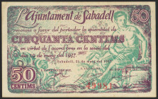 SABADELL (BARCELONA). 50 Céntimos. 19 de Mayo de 1937. (González: 9776). EBC+.