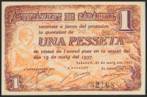 SABADELL (BARCELONA). 1 Peseta. 19 de Mayo de 1937. (González: 9777). SC.