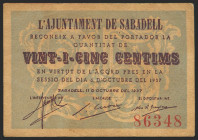 SABADELL (BARCELONA). 25 Céntimos. 11 de Octubre de 1937. (González: 9778). EBC.