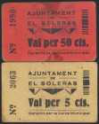 EL SOLERAS (LERIDA). 5 Céntimos y 50 Céntimos. (1937ca). (González: 10022, 10024). El 50 cts raro. MBC.