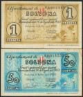 SOLSONA (LERIDA). 50 Céntimos y 1 Peseta. 1 de Septiembre de 1937. Series A y B, respectivamente. (González: 10037, 10039). MBC.