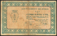 SURIA (BARCELONA). 50 Céntimos. 3 de Mayo de 1937. (González: 10066). MBC.