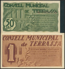 TERRASSA (BARCELONA). 50 Céntimos y 1 Peseta. 21 de Mayo de 1937. (González: 10132/33). Serie completa. EBC.