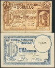 TORELLO (BARCELONA). 25 Céntimos y 1 Peseta. 15 de Julio de 1937 y Mayo 1937. (González: 10309, 10310). EBC-/MBC.