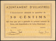 ULLASTRELL (BARCELONA). 50 Céntimos. (1937ca). (González: 10444). Raro. EBC+.