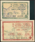 VILANOVA I LA GELTRU (BARCELONA). 25 Céntimos y 1 Peseta. Mayo 1937. Serie A, ambos. (González: 10832, 10833). EBC+.