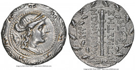 MACEDON UNDER ROME. First Meris. Ca. 167-148 BC. AR tetradrachm (32mm, 17.00 gm, 12h). NGC XF 5/5 - 4/5. Diademed, draped bust of Artemis right, bow a...