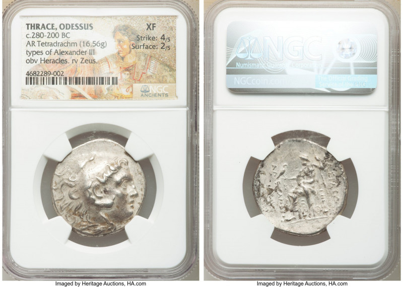 THRACE. Odessus. Ca. 280-200 BC. AR tetradrachm (30mm, 16.56 gm, 12h). NGC XF 4/...