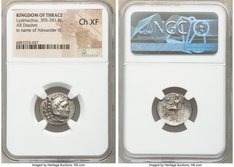 THRACIAN KINGDOM. Lysimachus (305-281 BC). AR drachm (19mm, 12h). NGC Choice XF....