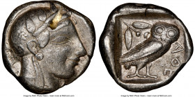 ATTICA. Athens. Ca. 465-455 BC. AR tetradrachm (25mm, 17.14 gm, 7h). NGC VF 5/5 - 2/5, test cut. Head of Athena right, wearing crested Attic helmet or...