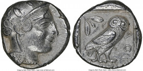 ATTICA. Athens. Ca. 455-440 BC. AR tetradrachm (23mm, 17.14 gm, 1h). NGC AU 5/5 - 4/5. Early transitional issue. Head of Athena right, wearing crested...