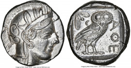 ATTICA. Athens. Ca. 440-404 BC. AR tetradrachm (24mm, 17.16 gm, 7h). NGC Choice AU 5/5 - 4/5. Mid-mass coinage issue. Head of Athena right, wearing ea...