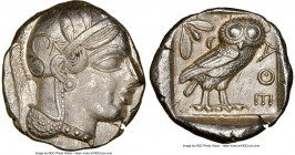 ATTICA. Athens. Ca. 440-404 BC. AR tetradrachm (25mm, 17.16 gm, 3h). NGC Choice AU 5/5 - 3/5. Mid-mass coinage issue. Head of Athena right, wearing ea...