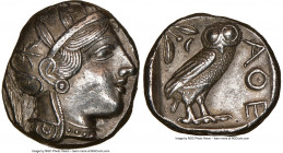 ATTICA. Athens. Ca. 440-404 BC. AR tetradrachm (25mm, 17.19 gm, 8h). NGC Choice AU 5/5 - 3/5. Mid-mass coinage issue. Head of Athena right, wearing ea...