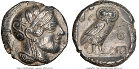ATTICA. Athens. Ca. 440-404 BC. AR tetradrachm (26mm, 17.37 gm, 3h). NGC AU 5/5 - 4/5. Mid-mass coinage issue. Head of Athena right, wearing earring, ...