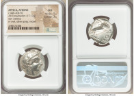 ATTICA. Athens. Ca. 440-404 BC. AR tetradrachm (24mm, 17.17 gm, 7h). NGC AU 5/5 - 3/5. Mid-mass coinage issue. Head of Athena right, wearing earring, ...
