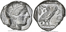 ATTICA. Athens. Ca. 440-404 BC. AR tetradrachm (25mm, 17.18 gm, 1h). NGC AU 5/5 - 3/5. Mid-mass coinage issue. Head of Athena right, wearing earring, ...