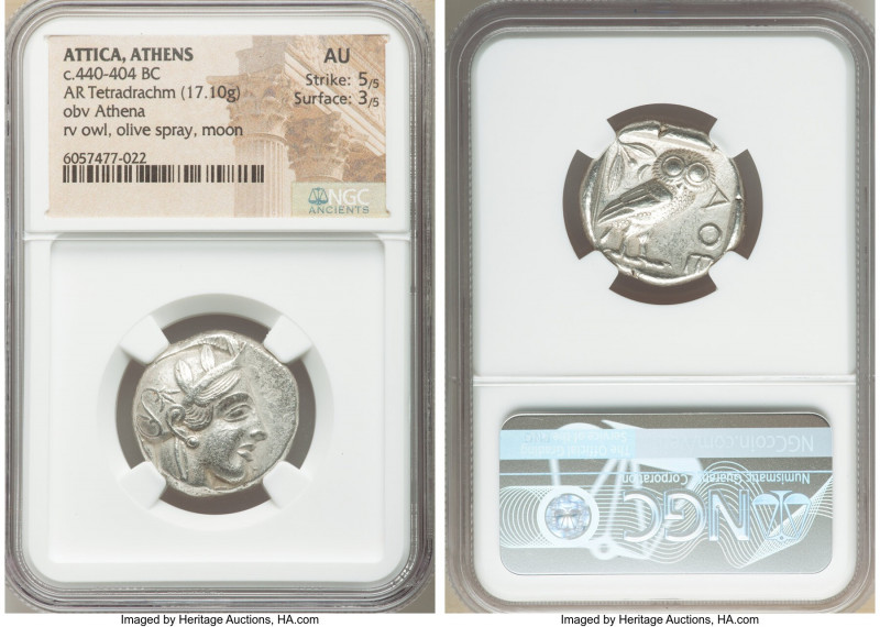 ATTICA. Athens. Ca. 440-404 BC. AR tetradrachm (23mm, 17.10 gm, 7h). NGC AU 5/5 ...