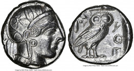 ATTICA. Athens. Ca. 440-404 BC. AR tetradrachm (23mm, 17.17 gm, 4h). NGC Choice XF 5/5 - 4/5. Mid-mass coinage issue. Head of Athena right, wearing ea...