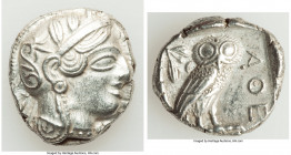ATTICA. Athens. Ca. 440-404 BC. AR tetradrachm (26mm, 17.10 gm, 5h). AU. Mid-mass coinage issue. Head of Athena right, wearing earring, necklace, and ...