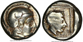 LESBOS. Mytilene. Ca. 412-378 BC. EL sixth-stater or hecte (10mm, 2.58 gm, 9h). NGC Fine 3/5 - 4/5. Head of Athena right wearing crested Attic helmet ...