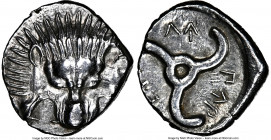 LYCIAN DYNASTS. Pericles (ca. 390-360 BC). AR third-stater (15mm, 2.93 gm, 11h). NGC MS 4/5 - 4/5. Uncertain mint. Lion scalp facing / Π↑P-EK-Λ↑ (Peri...