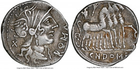 Cn. Domitius Ahenobarbus (ca. 116-115 BC). AR denarius (20mm, 3.94 gm, 5h). NGC Choice VF 4/5 - 3/5, scratches. Rome. ROMA, head of Roma right, wearin...