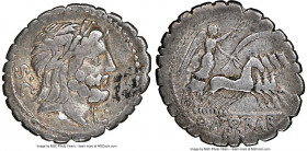 Q. Antonius Balbus (ca. 83-82 BC). AR denarius serratus (21mm, 3.63 gm, 5h). NGC Choice Fine 5/5 - 3/5, slight bend, inked collection number Rome. Lau...