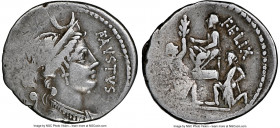 Faustus Cornelius Sulla (ca. 56 BC). AR denarius (20mm, 3.90 gm, 6h). NGC Fine 3/5 - 4/5. Rome. FAVSTVS, diademed, draped bust of Diana right; crescen...