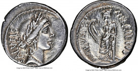 Mn. Acilius Glabrio (ca. 49 BC). AR denarius (19mm, 3.88 gm, 8h). NGC Choice VF 5/5 - 1/5, scratches. Rome. SALVTIS, laureate head of Salus right, wea...