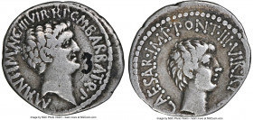 Marc Antony and Octavian, as Imperators and Triumvirs (43-33 BC). AR denarius (20mm, 3.10 gm, 12h). NGC Choice Fine 5/5 - 3/5, inked collection number...