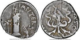 Sextus Pompey, as Prefect of the Fleet (43-35 BC). AR denarius (18mm, 3.88 gm, 3h). NGC VG 4/5 - 3/5, bankers mark. Uncertain mint in Sicily, 42-40 BC...