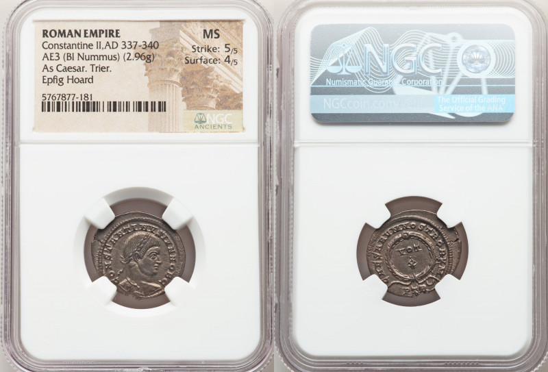 Constantine II (AD 337-340). AE3 or BI nummus (20mm, 2.96 gm, 12h). NGC MS 5/5 -...