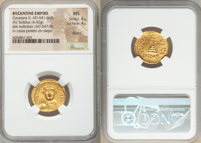 Constans II Pogonatus (AD 641-668). AV solidus (20mm, 4.42 gm, 6h). NGC MS 4/5 -...